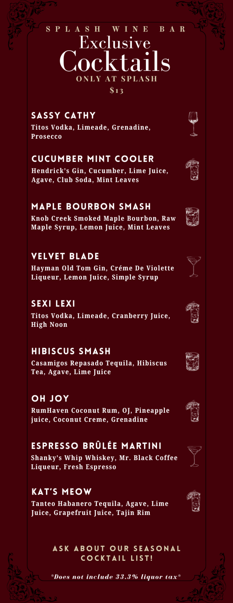 Cocktails at Splash Wine Bar